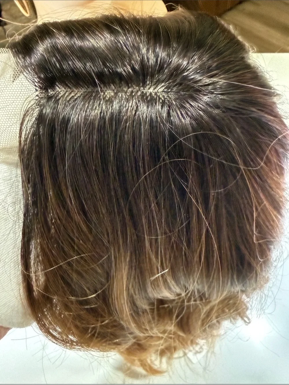 NWT Hair Topper 13” Wavy Center Part, Ombre, Brown HoneyCarmel gold balayage wig